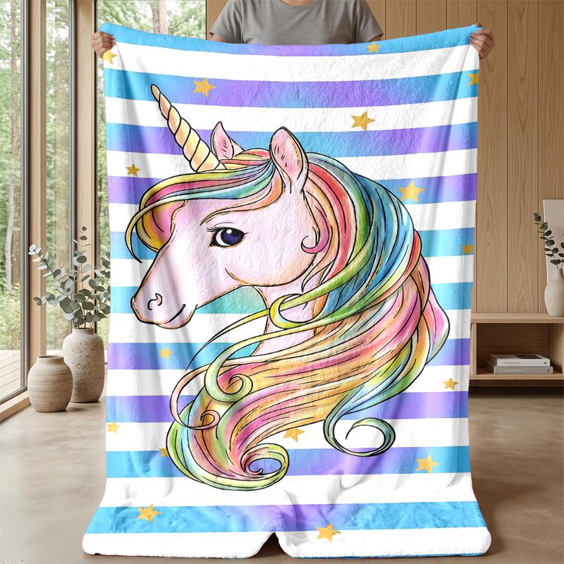 Rainbow Unicorn Theme blanket Lightweight Warm Flannel Blanket Decorative Throw Blanket for Home Decoration