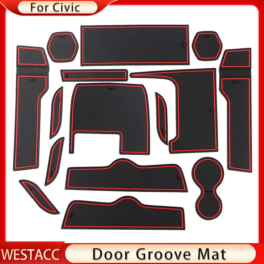 15pcs/set Door Groove Mat for Honda Civic 10th 10gen 2016 2017 2018   RHD Non-slip Door Slot Cup Mat Pad