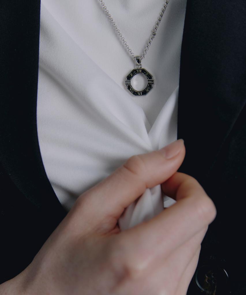 Gaman Unisex Silver Clock Tempus Necklace