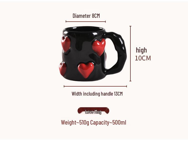 Creative High-End Black Heart Couple Ceramic Coffee Mugs