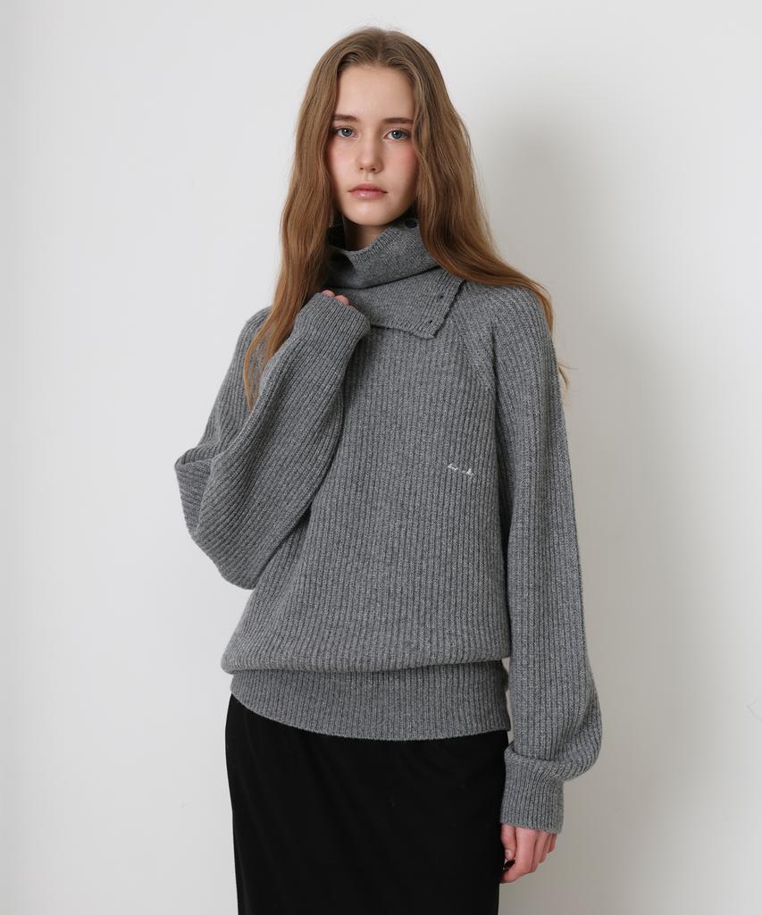 Daenkeudieo Neck Warmer Round Hacci Knit Set - Charcoal