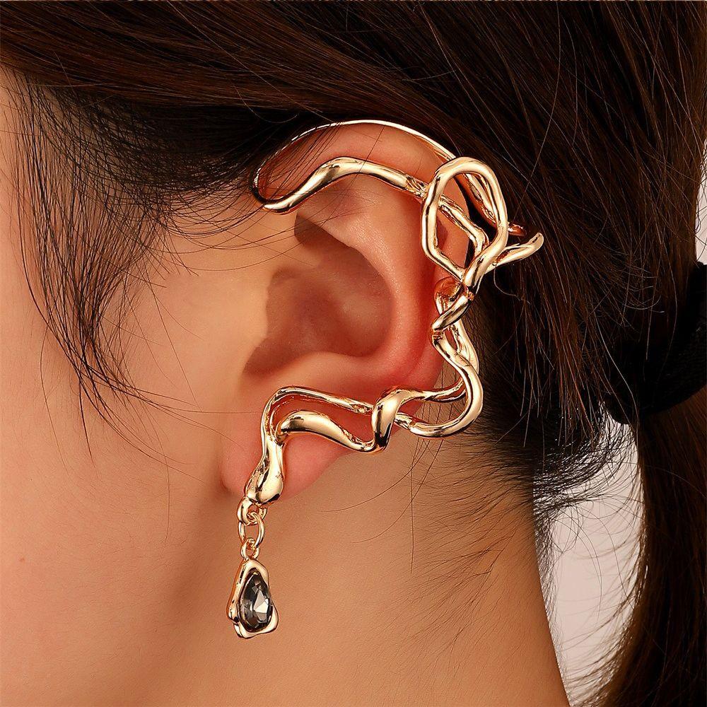 Soild Color Vintage Irregular Earrings Women Clip  Earrings Snake Ear Hook Korean style Jewelry
