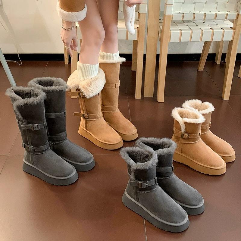 Zwei tragen Schneestiefel Damen 2025 neu Winter Fell integriert dicksohlige gefütterte verdickte Stiefel warm Schnee Baumwolle