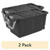 (2 Pack) Extra-Large Wheeled Industrial Storage Bin, 40 Gallon Durable Plastic Storage Tote with Latching Lid and Pull Handle, D