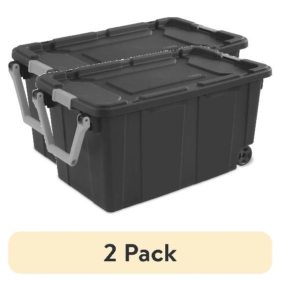 (2 Pack) Extra-Large Wheeled Industrial Storage Bin, 40 Gallon Durable Plastic Storage Tote with Latching Lid and Pull Handle, D