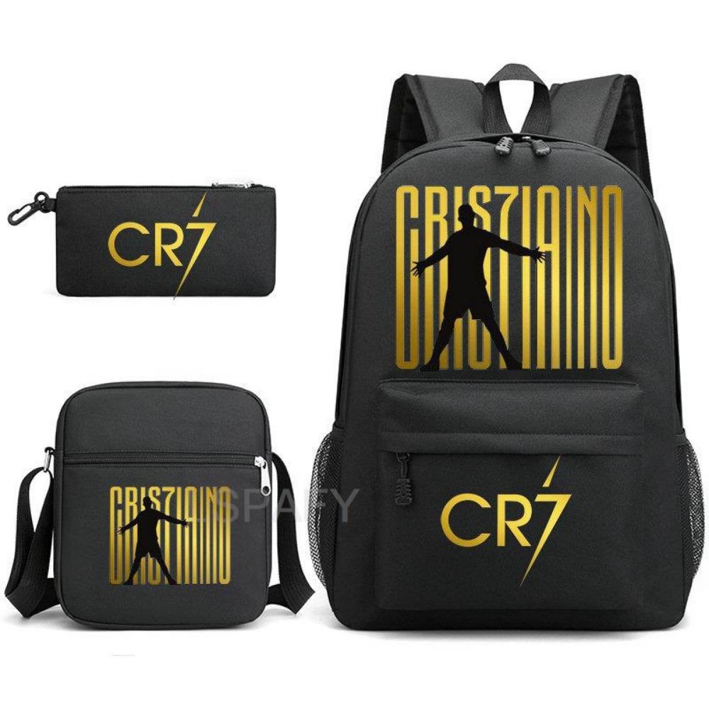 CR7C Luo Backpack Sports Peripheral Printed Backpack Children's Student School Bag Shoulder Bag Pencil Bag Three-piece Set