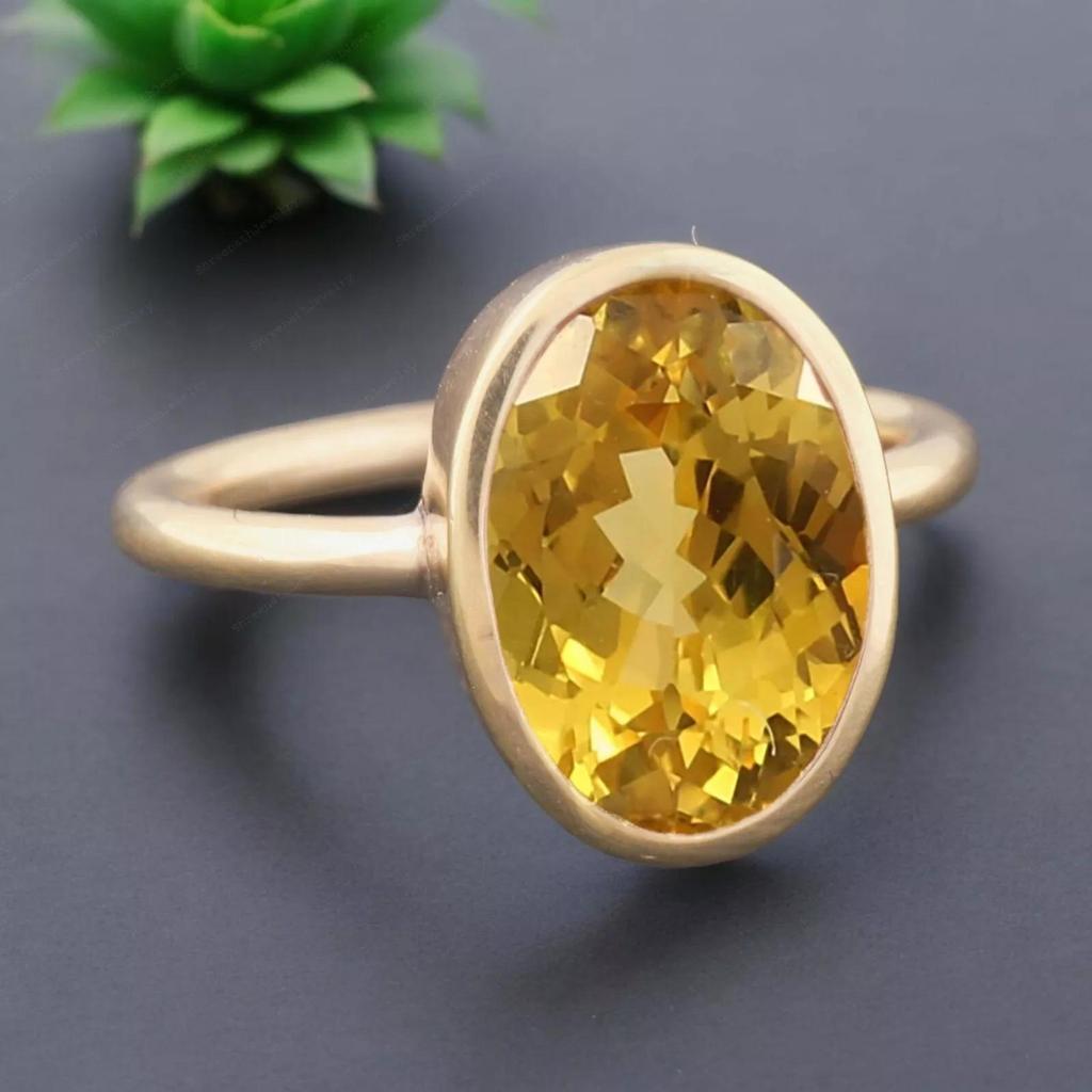 5.45 Carat Oval Cut Natural Yellow Sapphire 14K Yellow Gold Handmade Ring
