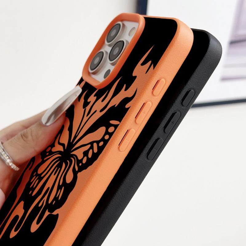 Kožené pouzdro s motýlím vzorem a texturou pro iPhone 16 Pro 15 14 13 12 Pro Max, nárazuvzdorné, matné, tenké, jednobarevné, TPU, měkké, proti pádům