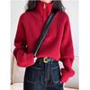 Fashion Autumn Winter Semi-turtleneck Zipper Women Knitted Sweater Long Sleeve Loose Short Tops New Solid Color Office Casual Simple Clothing