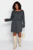 Women's Style Plus Size Saks Back Cross Band Detailed Knitwear Sweater