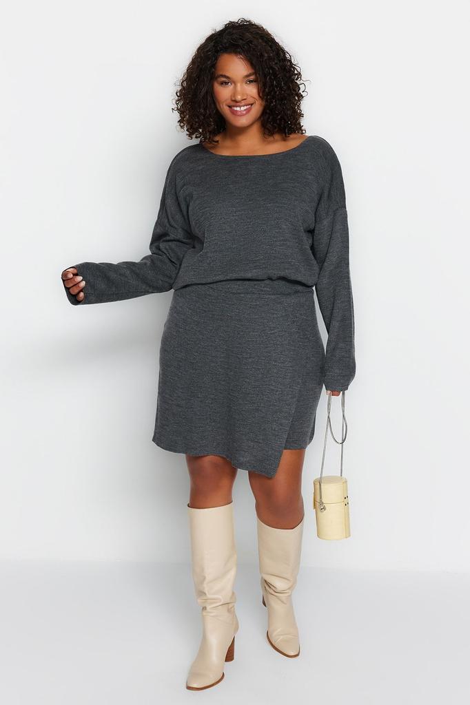 Women's Style Plus Size Saks Back Cross Band Detailed Knitwear Sweater