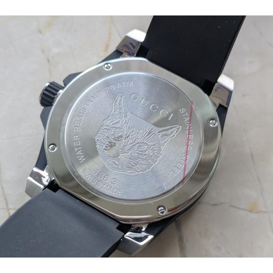 Used New and unused GUCCI watch G Timeless Men's YA136322 Diver's Watch DIVE Cat Black Silver Rubber