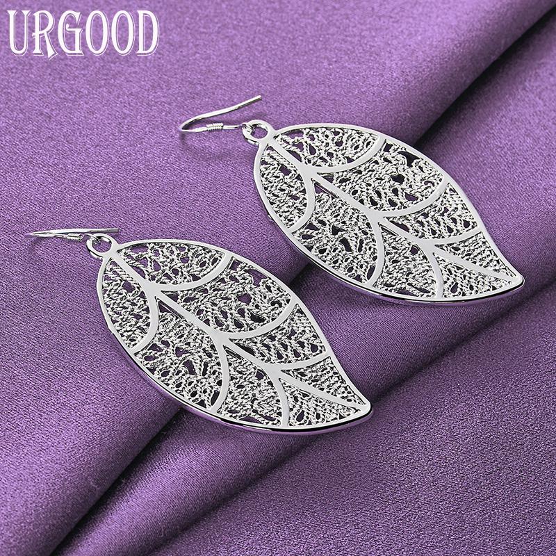 925 Sterling Silver Leaf Pendant Earrings Gift Fashion Jewelry