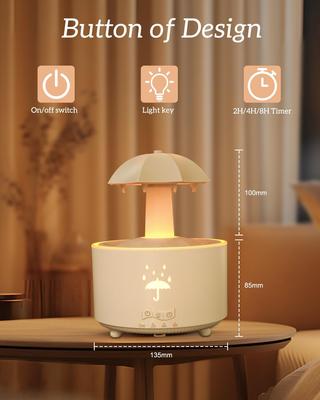 2-in-1 Humidifier Oil Diffuser with 360° Raindrop & 7 LED Lights, Ultra-Quiet Cool Mist for 24H, Great for Home Gifts