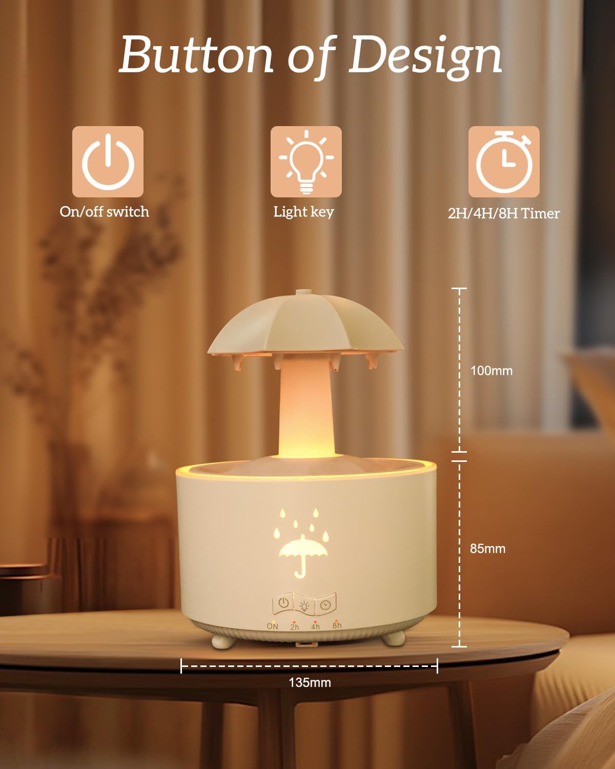 

Увлажнитель воздуха 2-в-1 с диффузором для масел, 360° капля дождя и 7 светодиодных ламп, ультратихий холодный туман на 24 часа, отлично подходит для дома, подарков белый