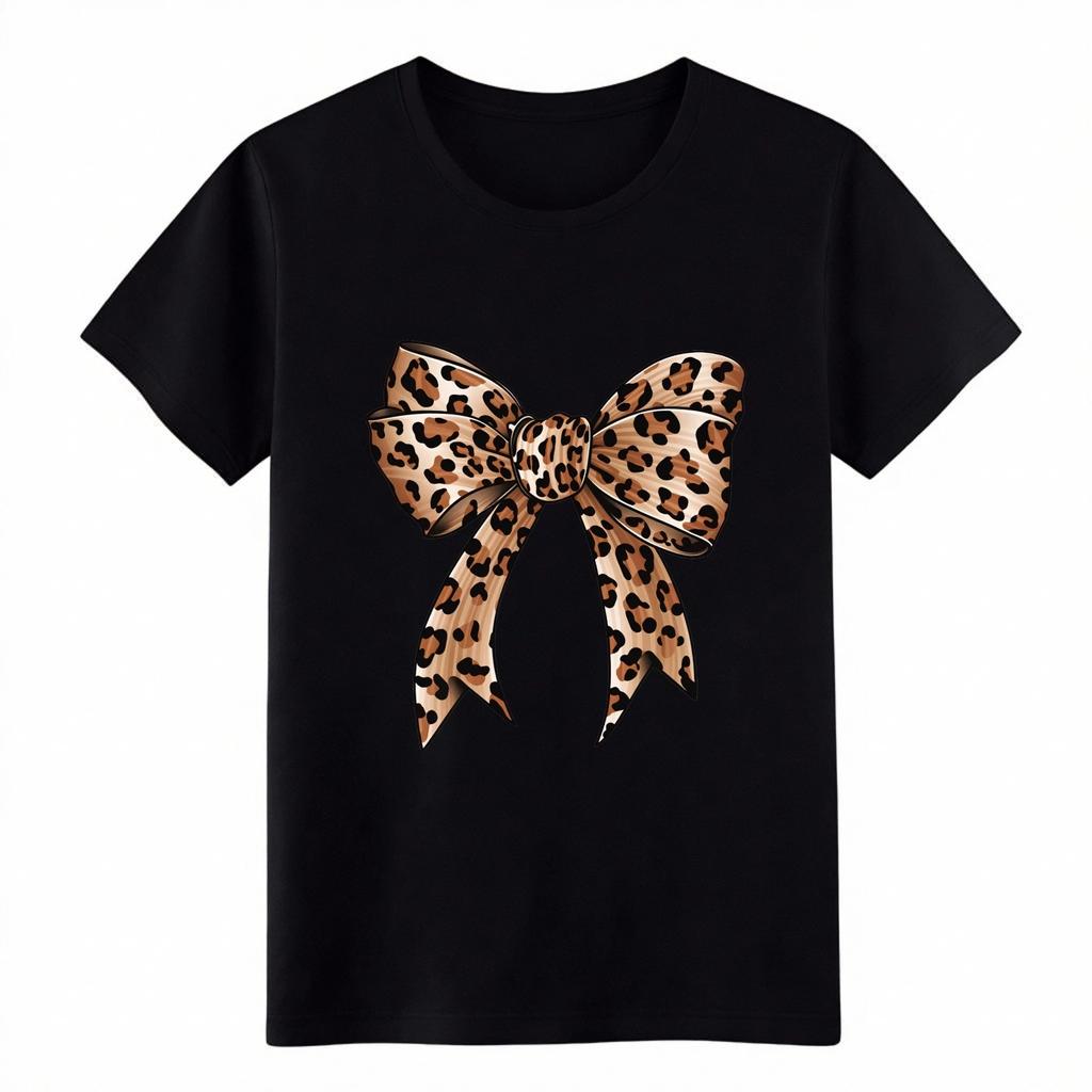 Vintage Distressed Leopard Bow T-Shirt Retro Cheetah Print Graphic Casual Tee