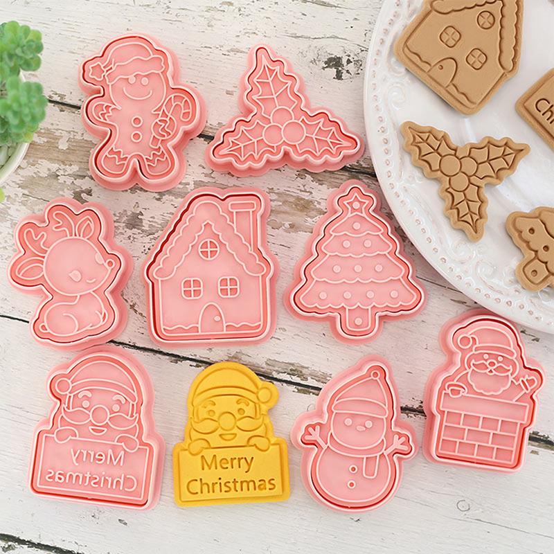 3D Weihnachten Feiertag Plätzchenausstecher Formen Weihnachten Plätzchenausstecher, Mit Weihnachtsmann/Weihnachtsbaum/Haus/Hirsch, Weihnachtsfeier Dekoration