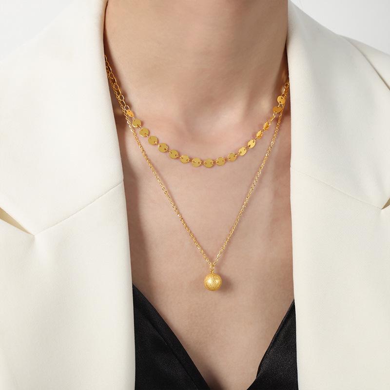 Baroque Retro Double Layer Titanium Necklace with 18K Gold Clavicle Chain