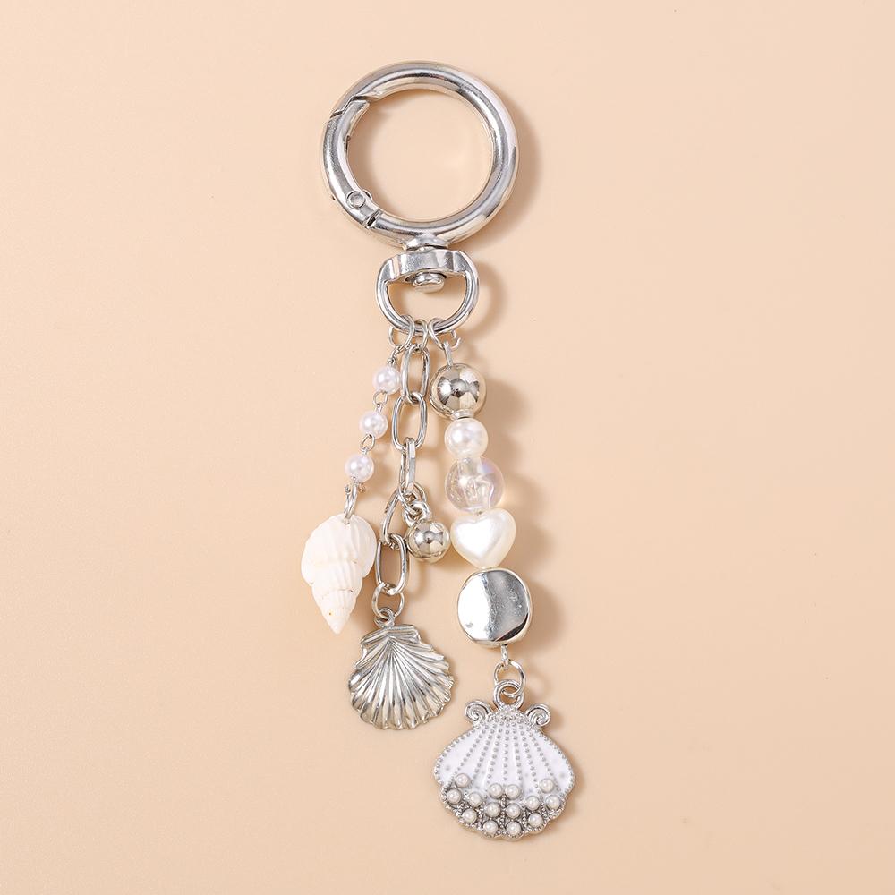 New Summer Beach Conch Shell Keychain Pearl Beads Key Ring Pendants for Women Girls Handbag DIY Key Chain Jewelry Gifts