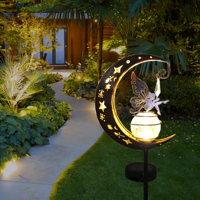 Solar Iron Moon Fairy Lawn Light, Delicate Elf Fantasy Fairy Style Yard Metal Decorative Light Garden Path Gazebo Street Light Lawn Light