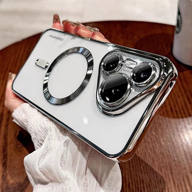 Applicable to Huawei P80pro electroplated magnetic mobile phone case Mate70 transparent mate60 all-inclusive protective case Pura70