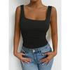 Summer new women's Solid Square Neck Sleeveless Fitted Tank Top