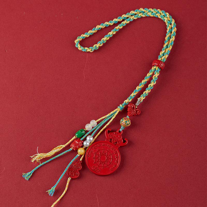 Jingchunlan High Content Cinnabar Red Sand Car Charm with Lucky Cat Guanyin Pixiu