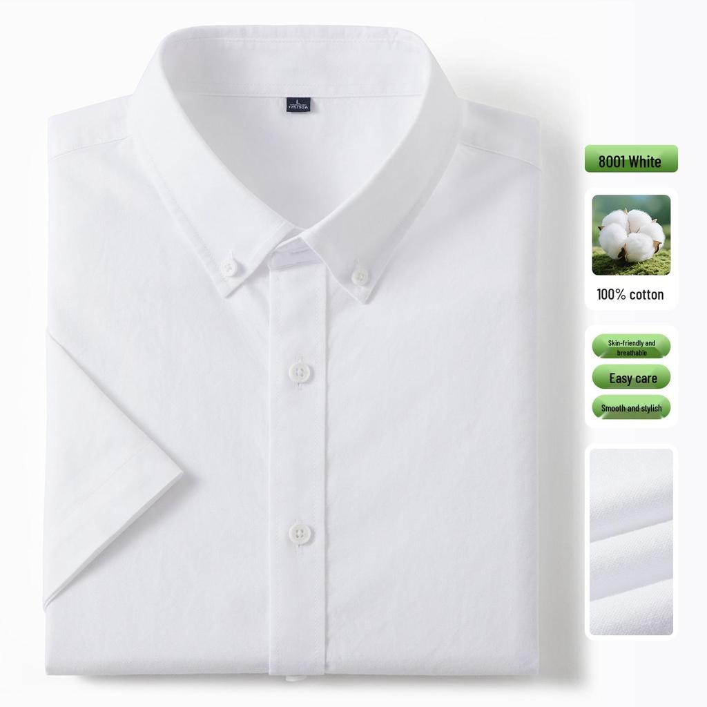Men's Pure Cotton Oxford Short-Sleeve Button-Down Shirt - Summer 2026 New Style for Casual Business Wear