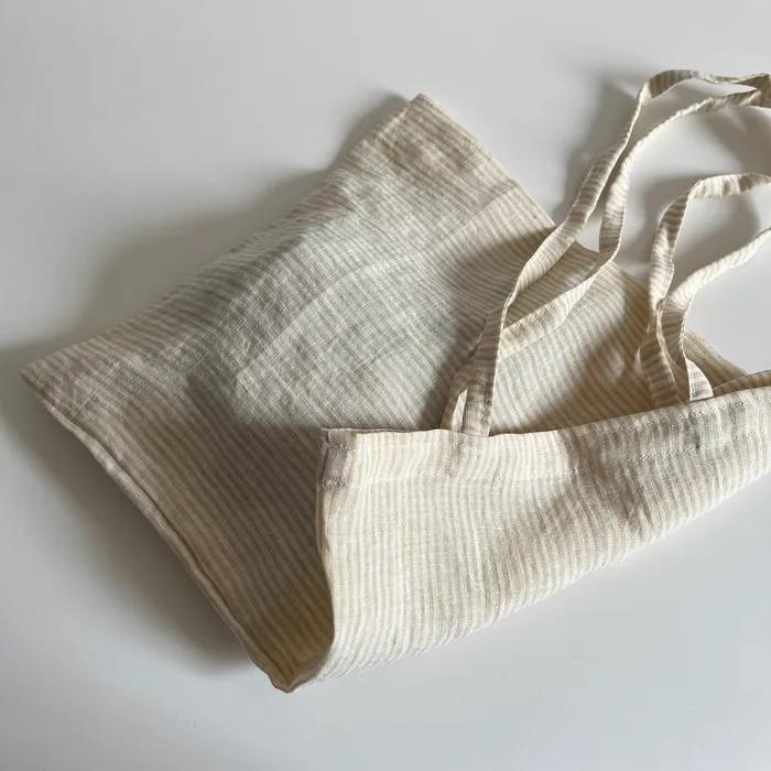 Linen beige striped mini bag