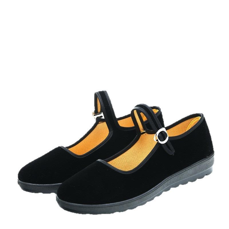 Alte Pekinger Stoffschuhe Damen atmungsaktiv Hotelschuhe Mutter Square Dance Gürtel Spritzguss Gummisohle Arbeit Weichsohle Low Top Stoffschuhe