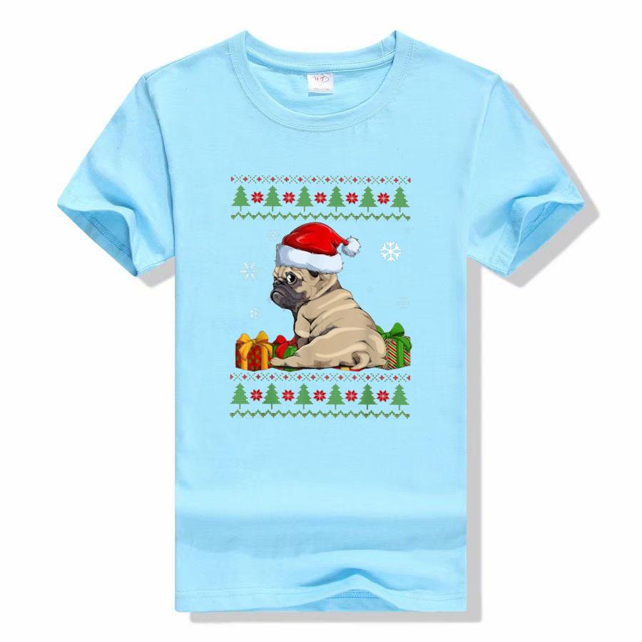 Cute Pug Christmas Costume Santa Hat Ugly Tree Dog Santa Xmas Classic T-Shirt Gifts Animal Printed Basics Graphic Tee Y2k Tops