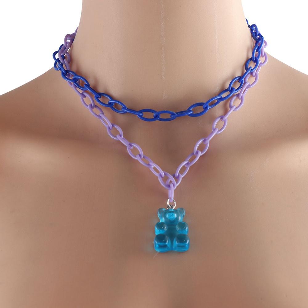 Color Funny Animal Geometric Girls Chain Pendant Bear Necklace Cute Choker Multilayer Necklace