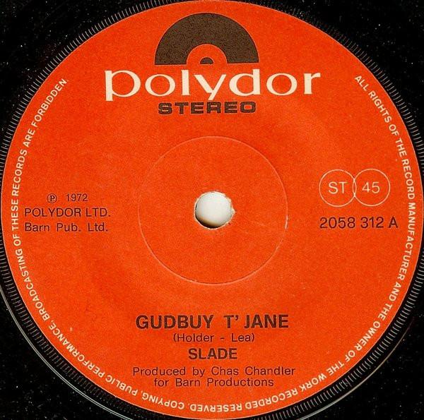 

7inch Record SLADE - Gudbuy T Jane 2058312 Polydor 1972 UK Rock Used