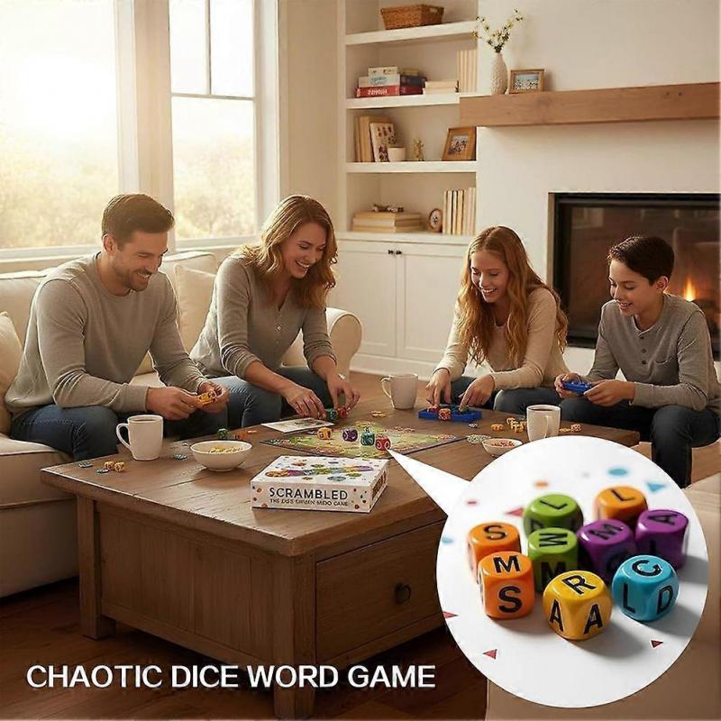 Scrambled Dice Word Game - Family Party Spelling Challenge Fast-Paced Board Game for 1-5 Players