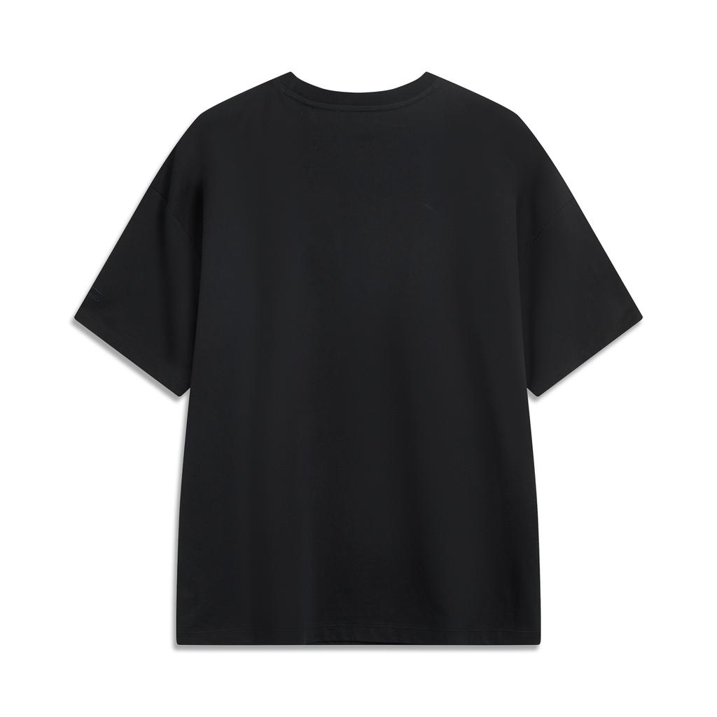 Li Ning Sports Trend Series Casual Simple Solid Color Round Neck Pullover Loose Short Sleeve T-Shirt Women T-Shirt Black AHSV192-3