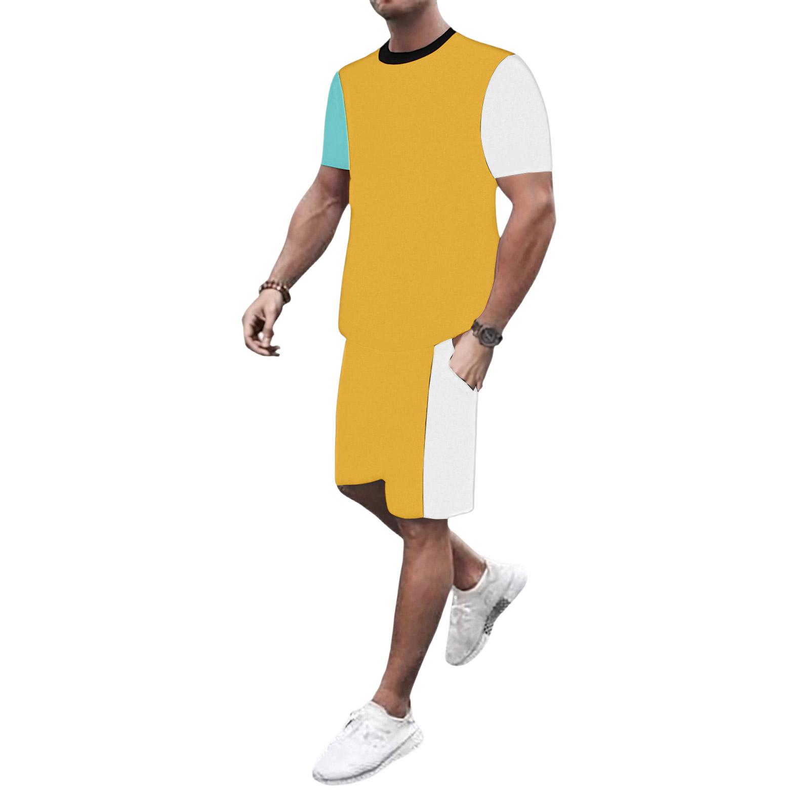 

Men s Leisure Color Matching Short Sleeves Shorts Set XL жовтий