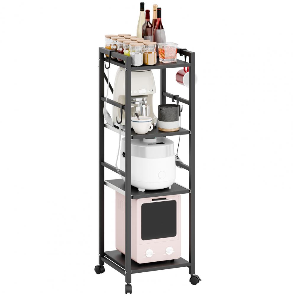 4 Tiers Kitchen Storage Shelf Kitchen Trolley with Wheels,Height Adjustable Free-standing Storage Rack Shelf Kitchen Trolley