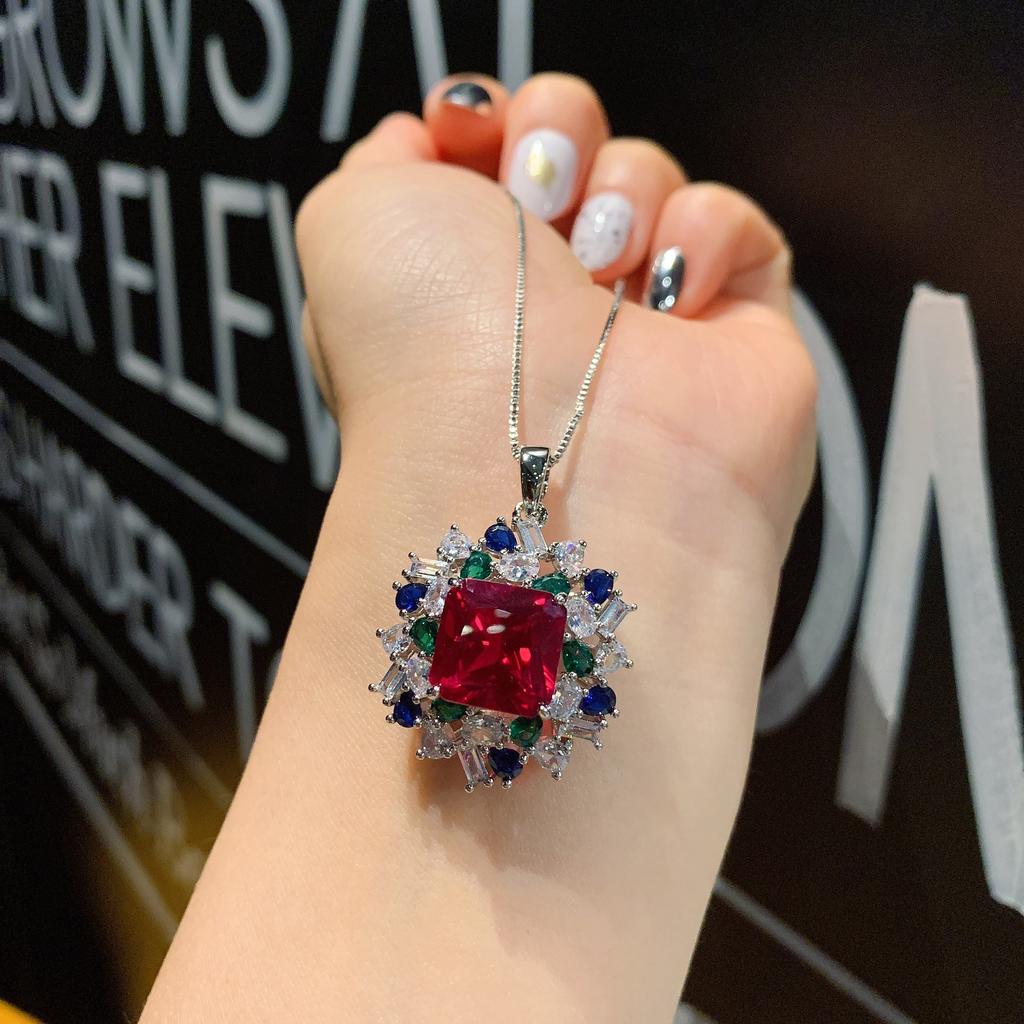 European and American popular rings imitation red treasure color matching stone creative pendant ring set main stone 12 * 12