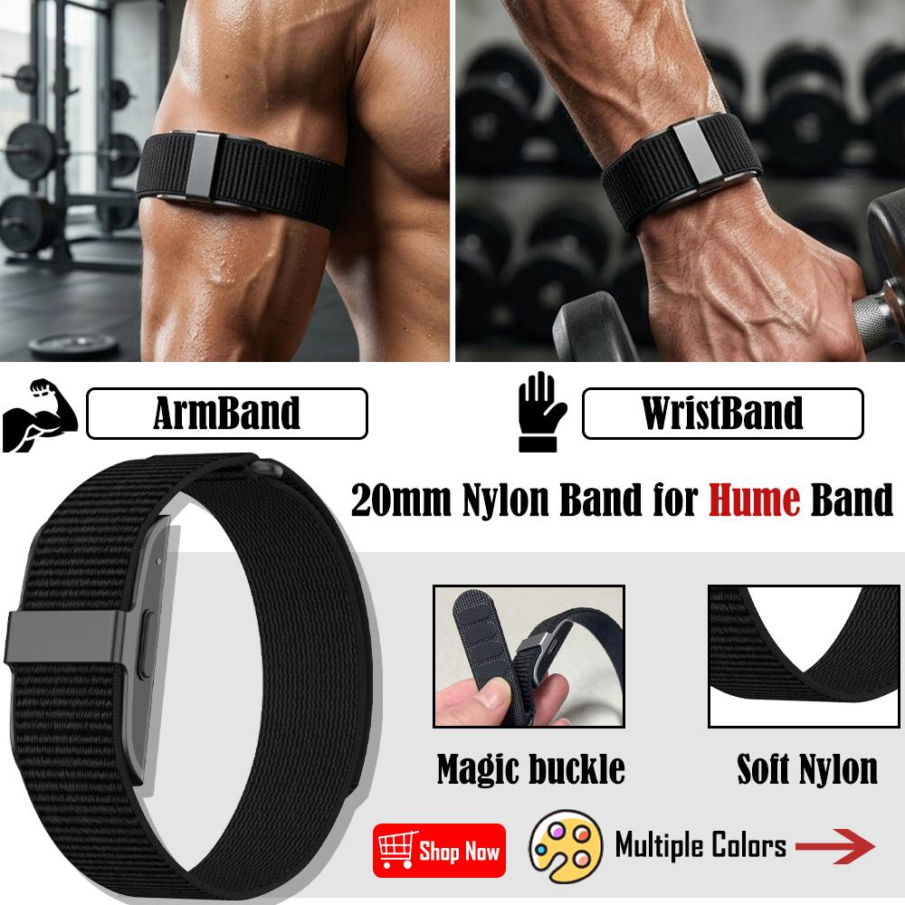 20mm Full Cover Nylon Band Compatible with Hume Sport Breathable Magic Buckle WristBand or ArmBand for Hume Bicep Band