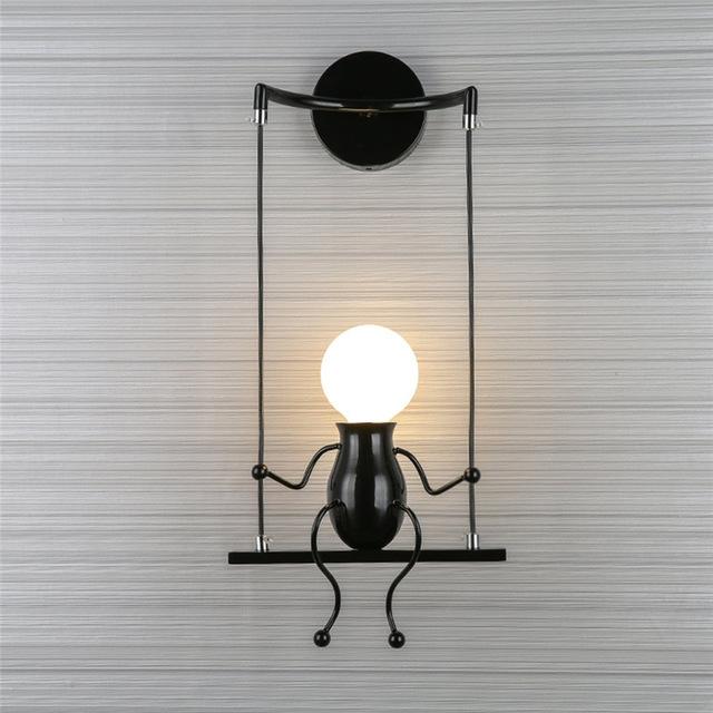 Kreative Humanoide LED Wandleuchte E27 Eisen Cartoon Kleiner Mann Schaukel Wandlampe Kunstdekor für Schlafzimmer Kinderzimmer Wandleuchte Beleuchtung
