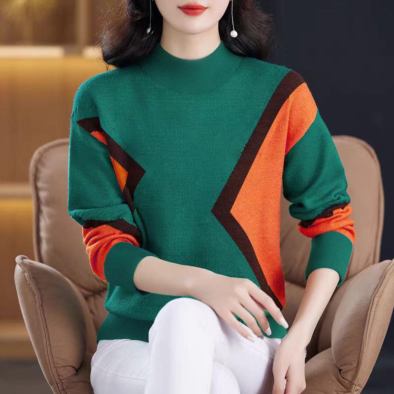ZANZEA Women Colorblock Half-Turtleneck Long Sleeve Patchwork Blouse