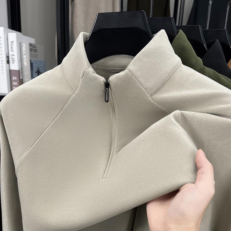 

Men s Winter Fleece Hoodie, Velvet-Lined, Thickened, Stand Collar, Zipper Closure, Cold-Resistant, Warm, Lightweight, Casual Sweater M