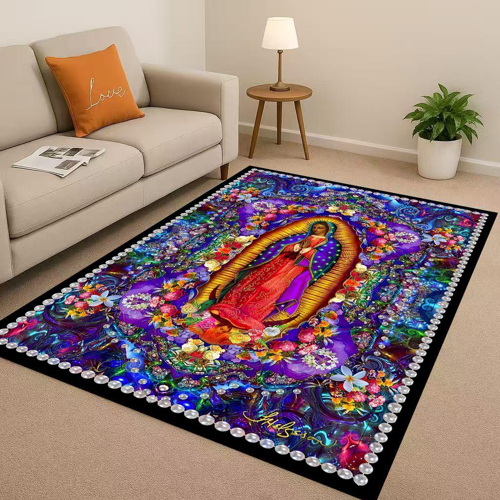 Retro Jesus Virgin Mary Art Living Room Non Slip Area Rug Soft Carpet for Bedroom Playroom Sofa,Easy Clean Home Decor Doormat