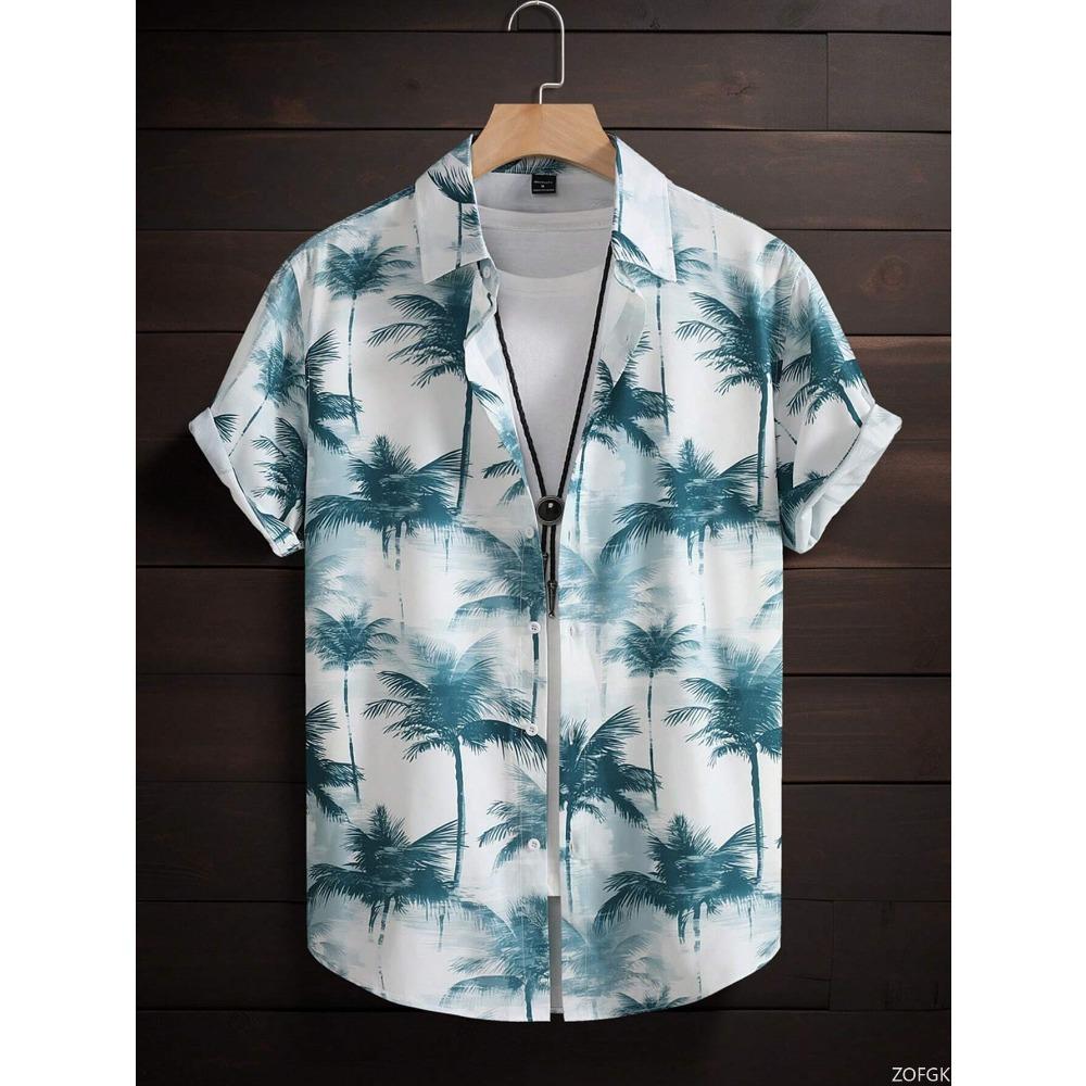 Hawaiian Style Fresh Coconut Print Men's Short-sleeved Fashion Shirt Men's Summer Outdoor Vacation Fashion Short-sleeved Shirt