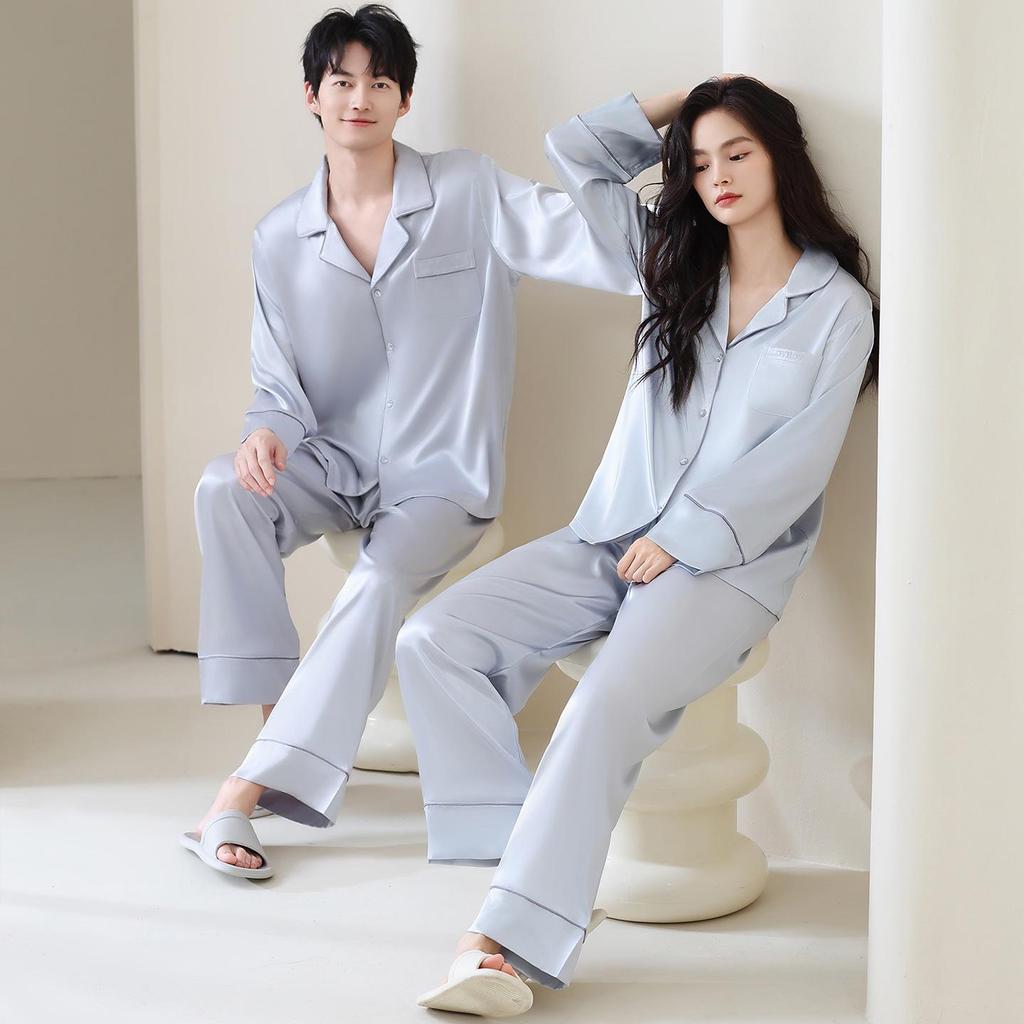 High-End Autumn/Winter Couple's Pajama Set - Men's Plus Size & Women's Long Sleeve with Pants