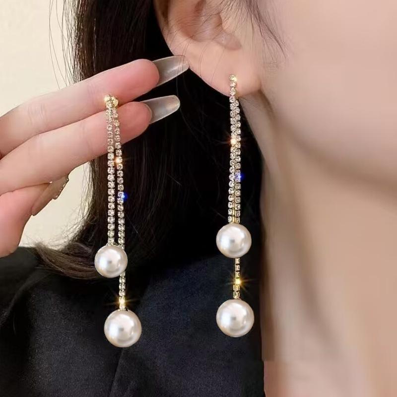 925 Silver Needle Geometric Pearl Earrings For Women Fashion Earrings Flowing Tassel Earrings Elegant Jewelry