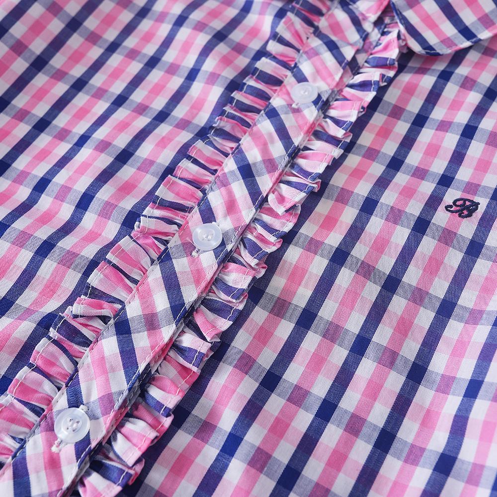 Girls' Plaid Shirt with Ruffle Long Sleeve Casual Top 100% Cotton Spring Autumn Daily Wear Kids' Fashion 2025