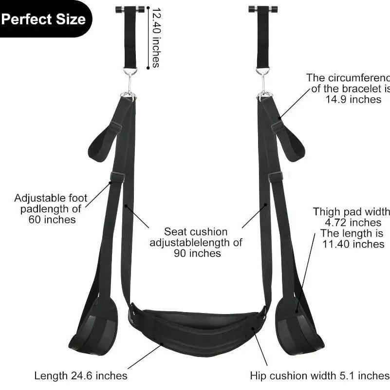 SM Erotic Toy: Third-Gen Leather Plush Door Swing Cushion with Split Leg Strap.