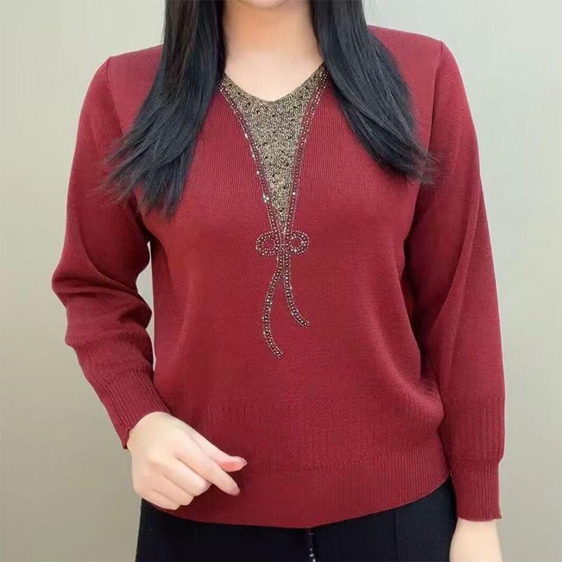 

Женский вязаный свитер большого размера, свободный, с круглым вырезом, тонкий пуловер, вязаный топ 2XL бордовый