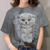 Women's Cat Print T-Shirt, Cute Short-Sleeve Summer Top, Breathable Casual